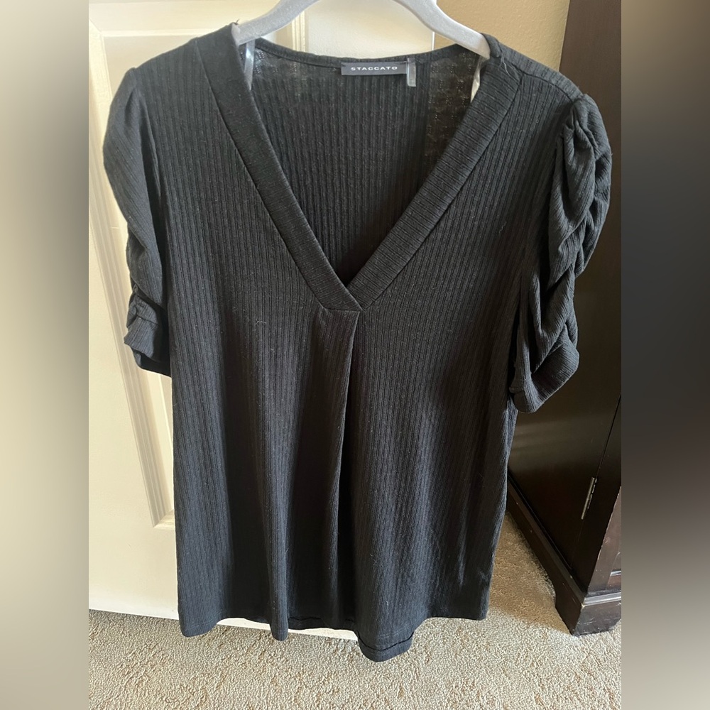 New without tags Staccato Black Ribbed V-Neck Blouse